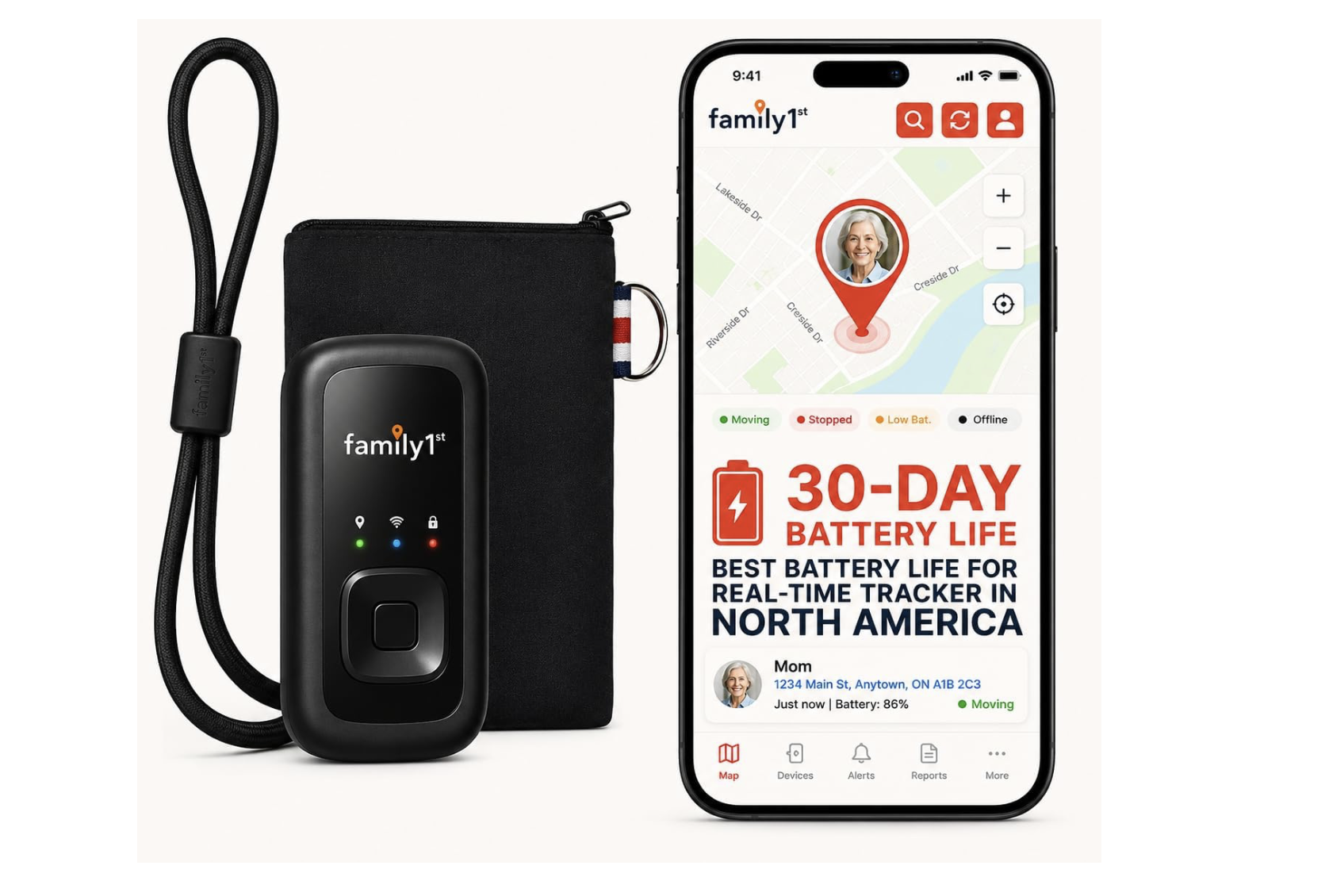 Family1st - GPS Tracker para personas con demencia con app movil y bateria de 30 dias
