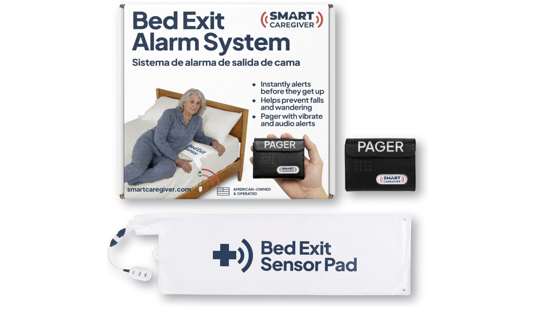 Smart Caregiver - Sistema de alarma inalambrica de salida de cama con sensor y pager