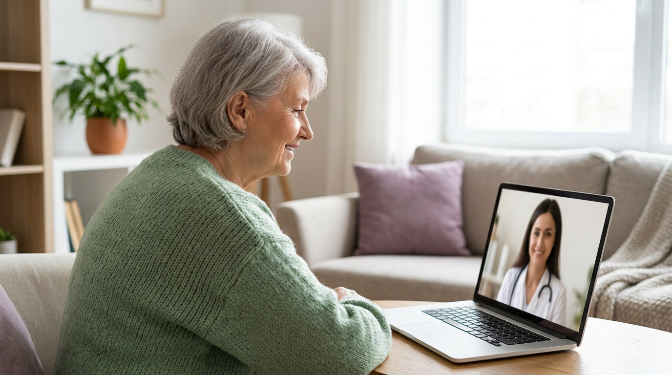 Persona mayor en consulta virtual por telehealth